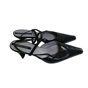 Peter Kaiser Black Layer Slingback Maryjane Pointed Toe Kitten Heel Size 8.5